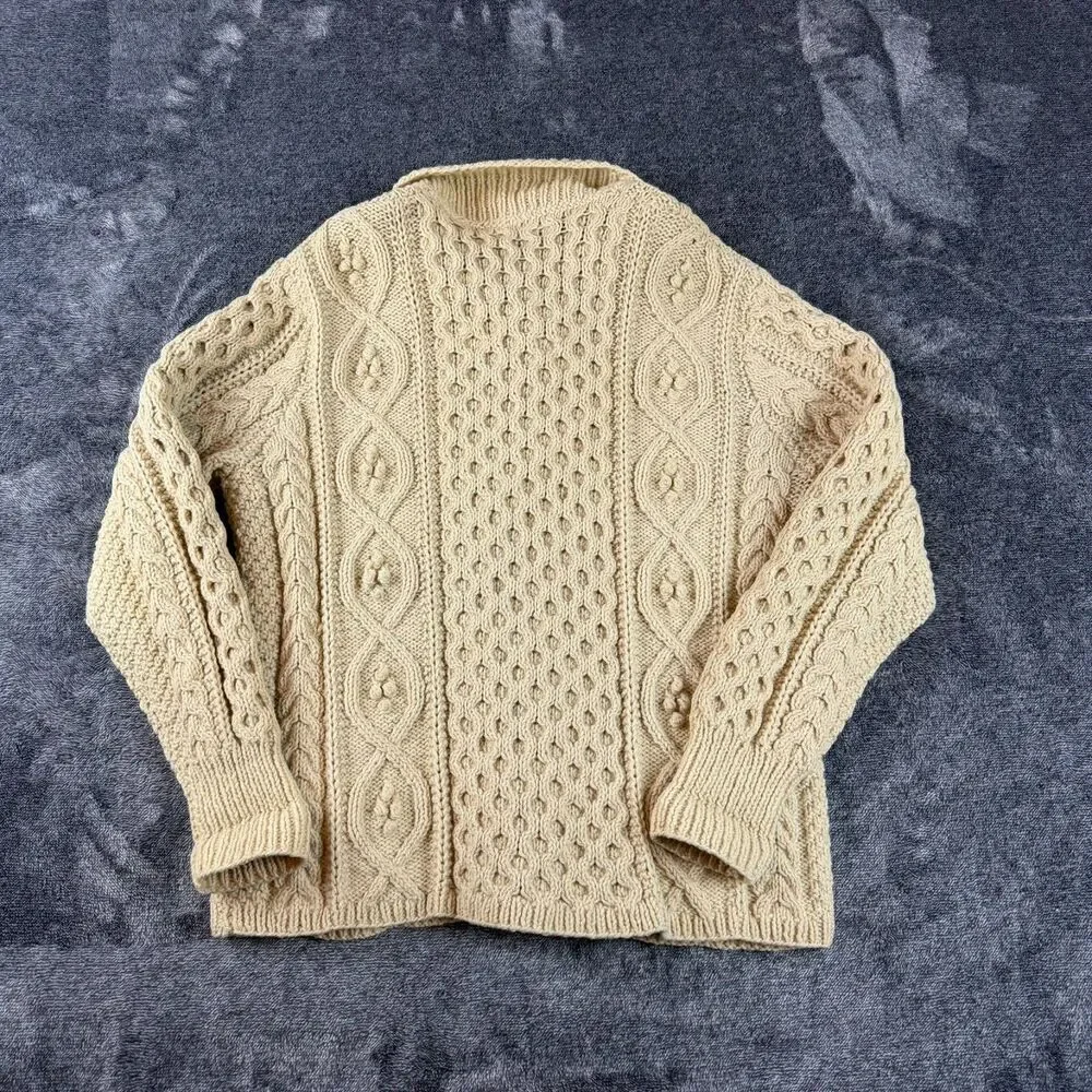 Vtg 60's 70's Abercrombie & Fitch Virgin Wool Cable Knit Cardigan Ireland M/L - Picture 8 of 11